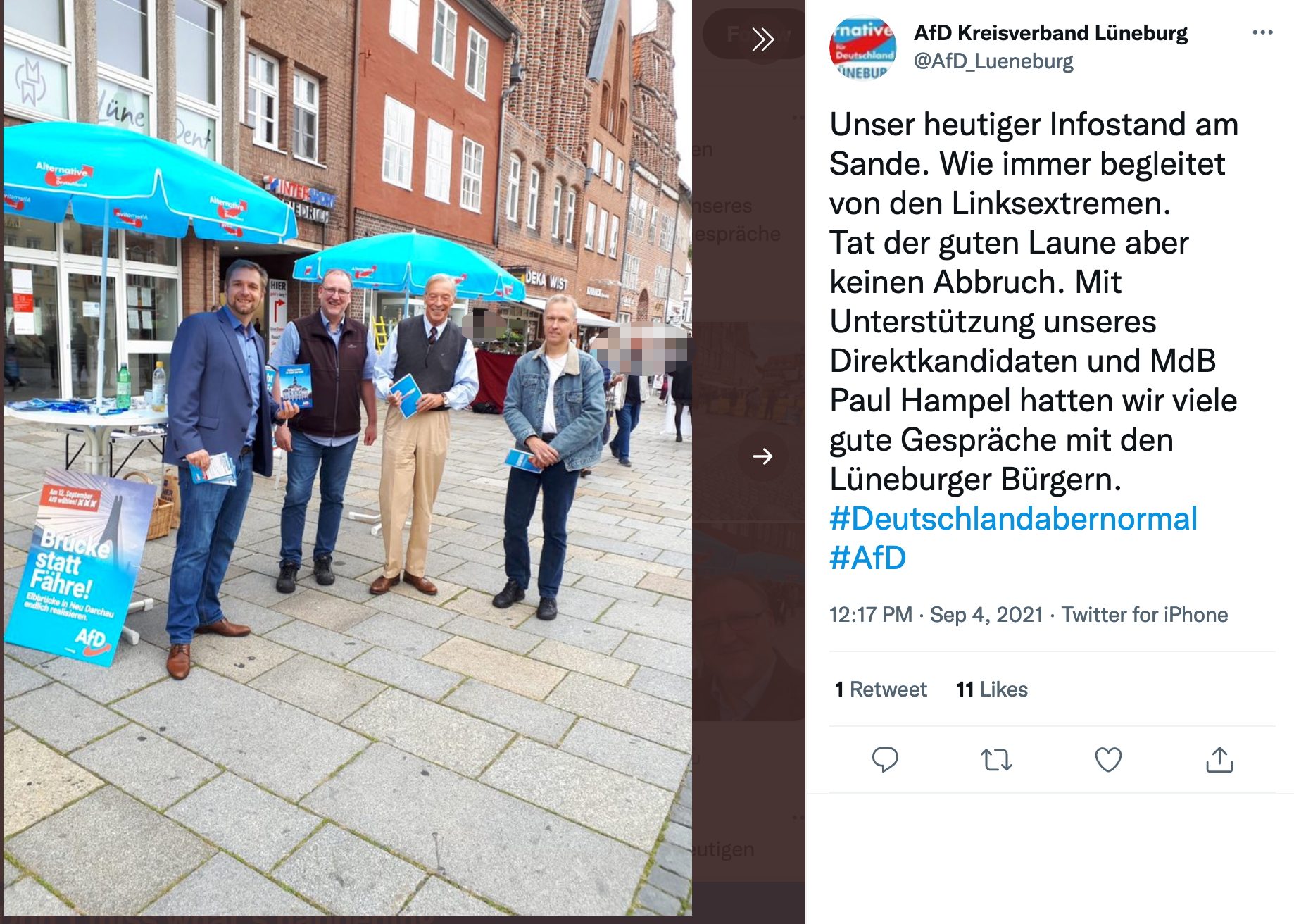 Bild des Wahlkampfstands der AfD am 4.09.2021