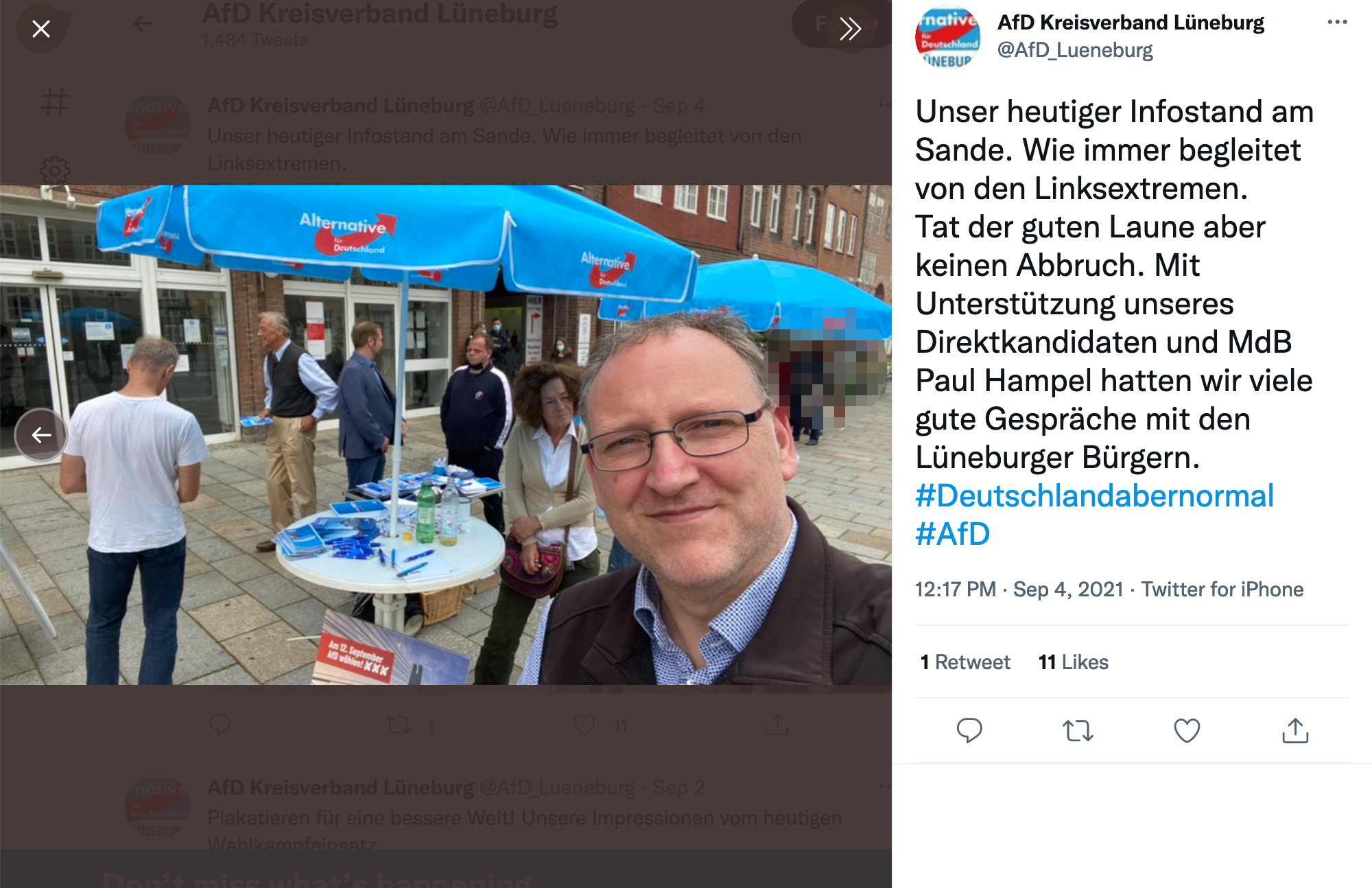 Bild des Wahlkampfstands der AfD am 4.09.2021